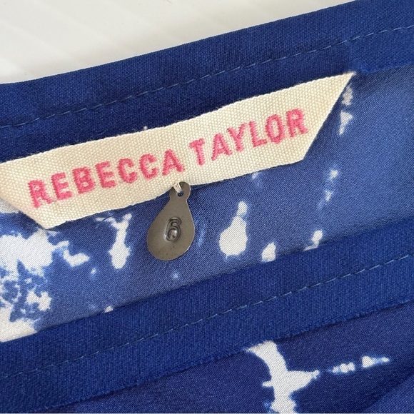 Rebecca Taylor Blue Tie Dye Silk V Neck Blouse Sz 6 - Picture 5 of 8